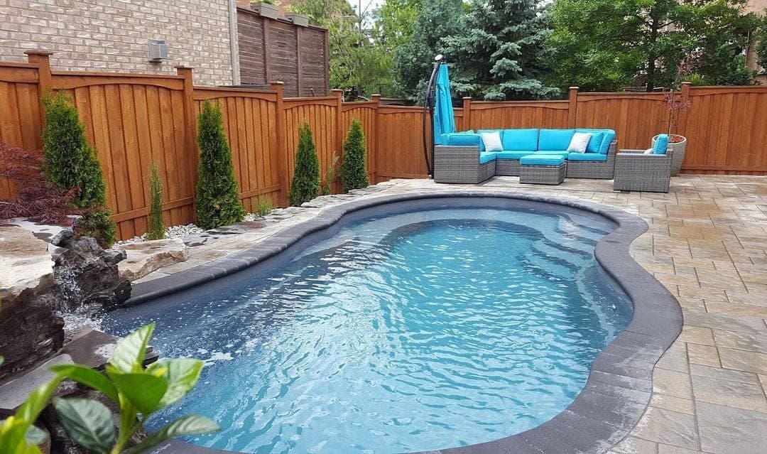 Lagoon-style fiberglass pool